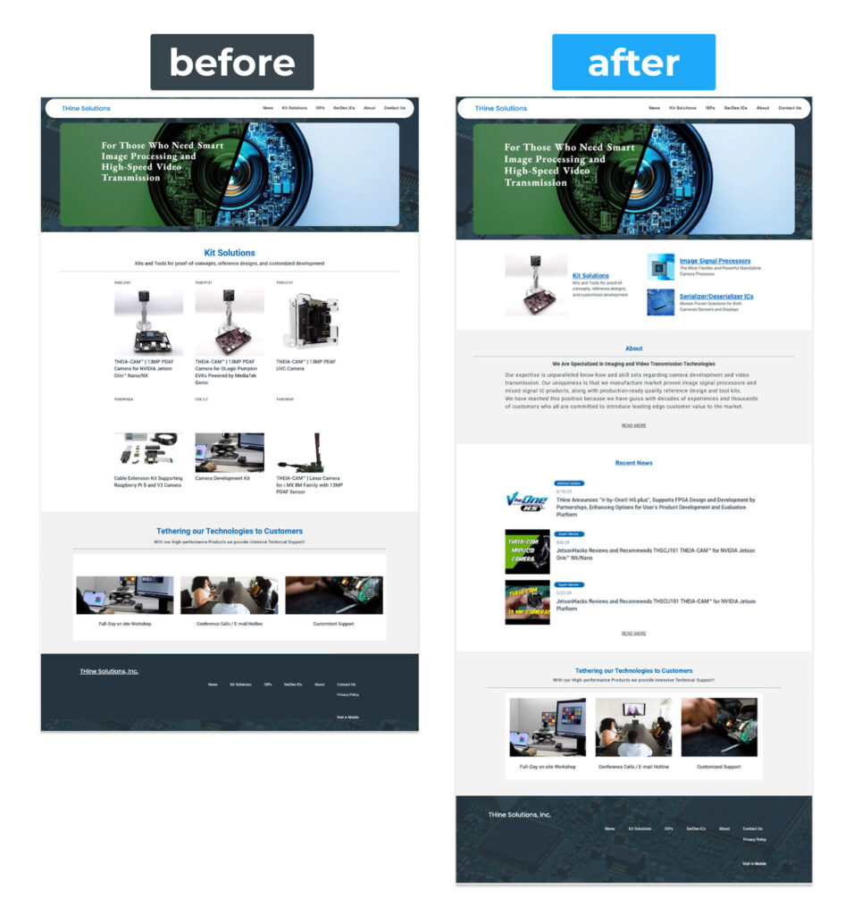トップページ改修のビフォーアフター画像